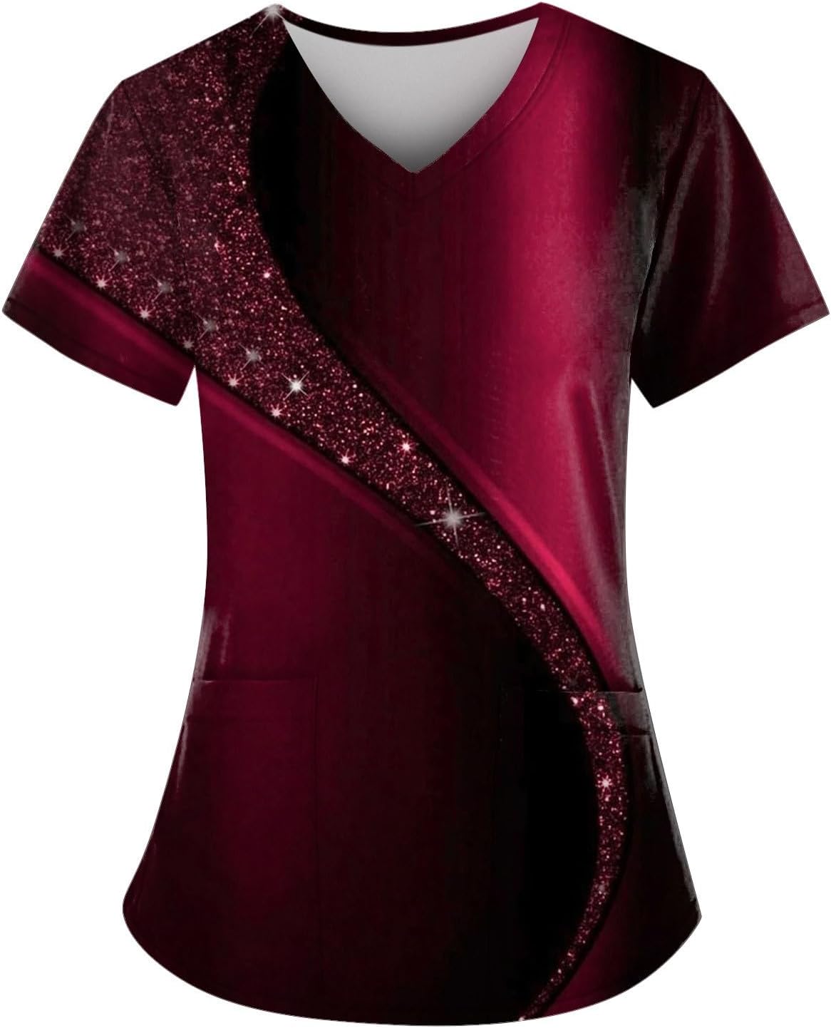 Scrubs for Women V Neck Short Sleeve Scrub Tops Stretch Trendy Color Block Medical Nursing Shirts with Pockets S-5XL -