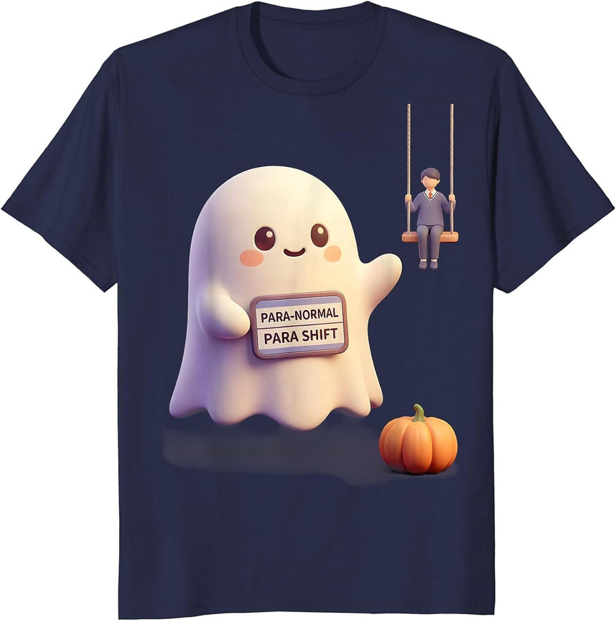 Para-Normal Para Shift Cute Kawaii Ghost Paraprofessional T-Shirt - Navy Blue