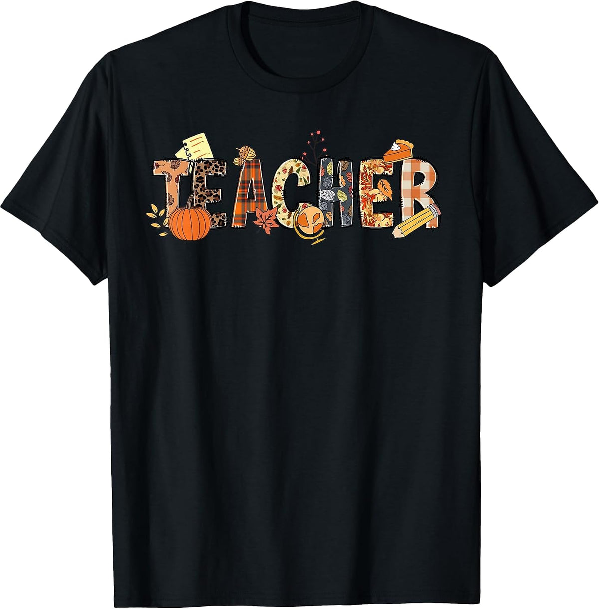 Teacher Thanksgiving Women Autumn Fall Halloween Pumpkin Tee T-Shirt - Black