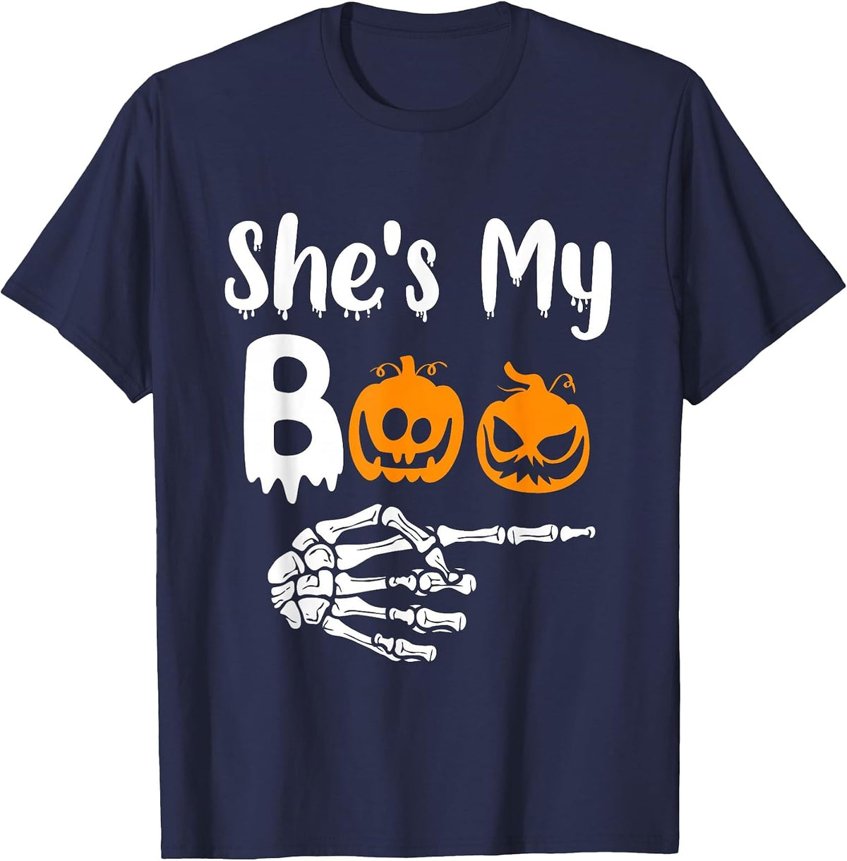 She's My Boo Matching Halloween Pajama Couples He's My Boo T-Shirt - Navy Blue