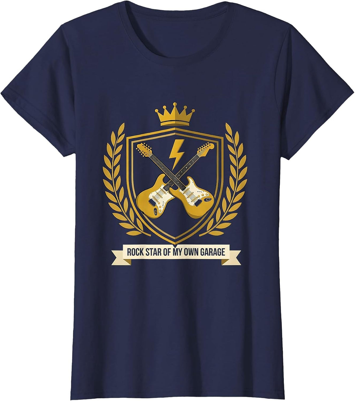 Women's Rock Star Of My Own Garage Funny Rock Fan Heavy Metal Emblem T-Shirt - Navy Blue