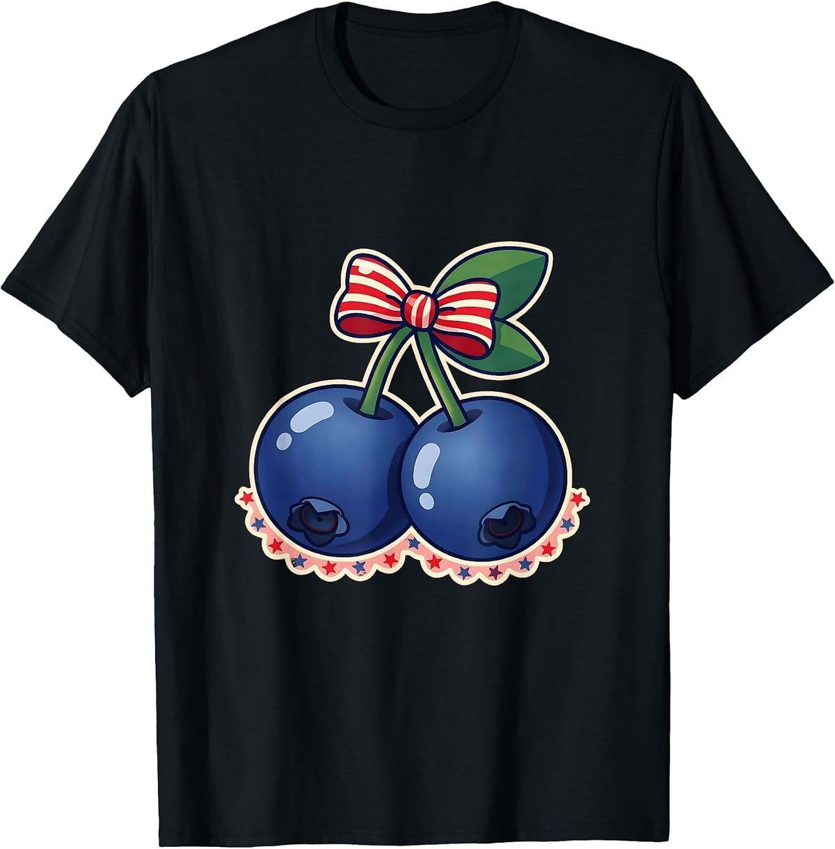 Men's Red White and Blueberries Patriotic Bush Design T-Shirt - Black