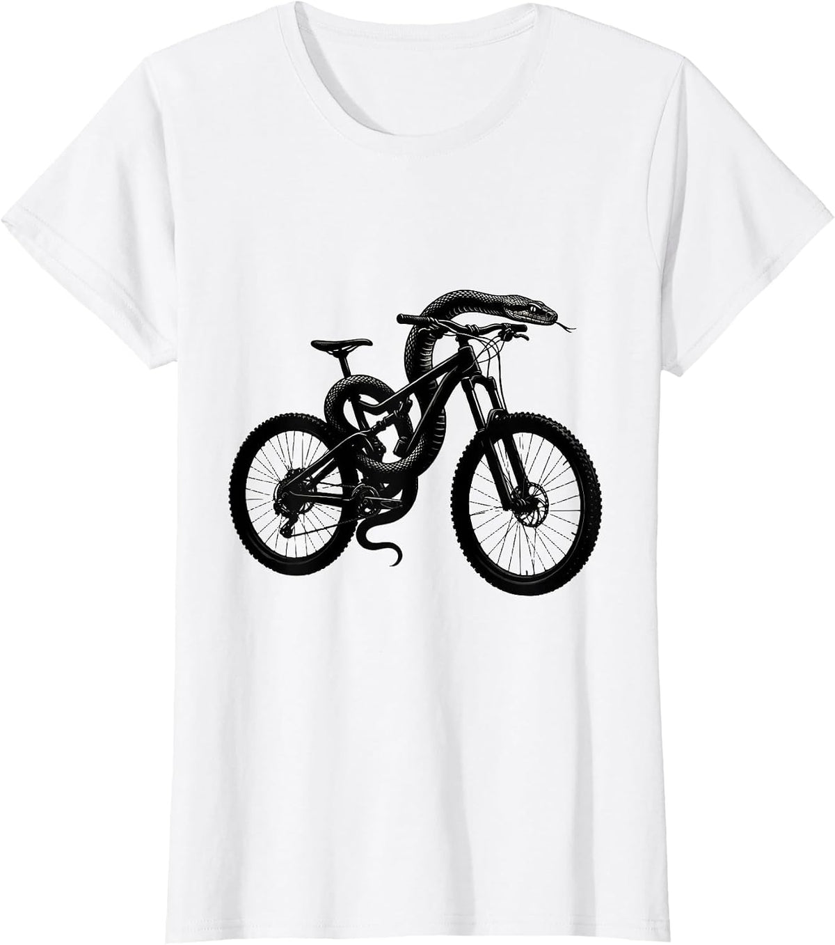 Snake Coiled Around Mountain Bike Frame Graphic T-Shirt - White