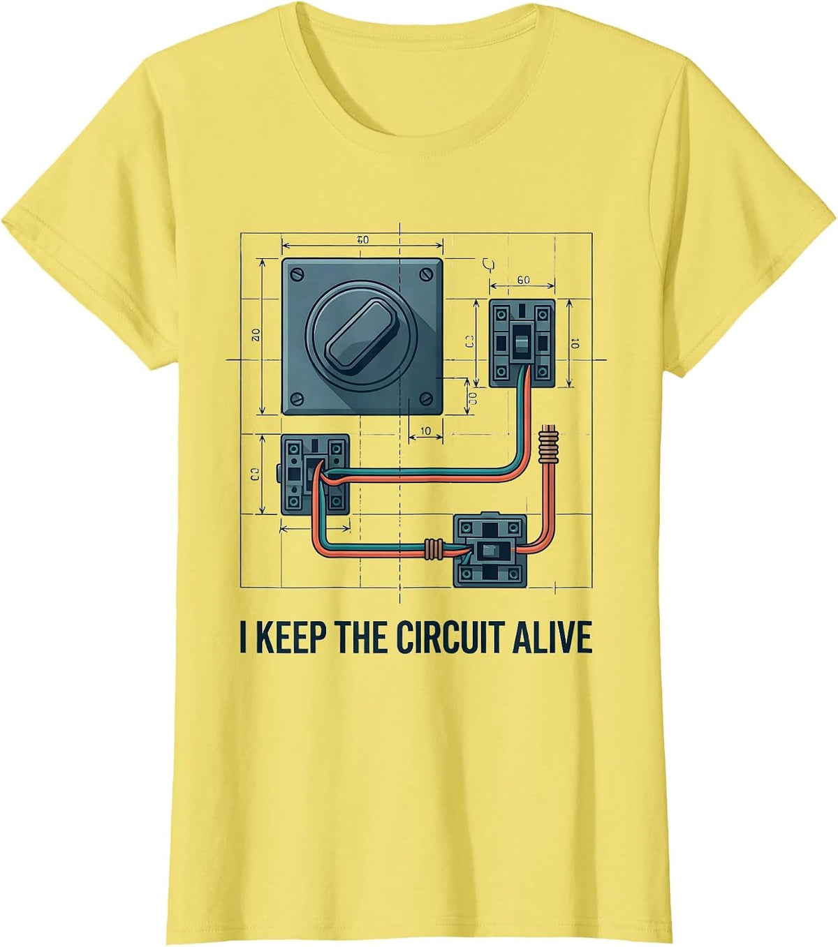 I Keep The Circuit Alive Funny Electrician Engineer T-Shirt - Lemon Yellow