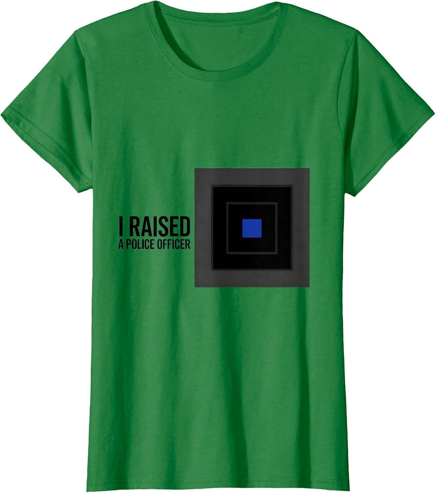 Women's I Raised A Police Officer Family Pride Thin Blue Line Police T-Shirt - Kelly Green