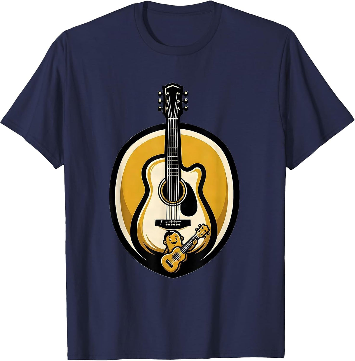 Men's Musician Dad Guitar Parent Child Humor Gift T-Shirt - Navy Blue