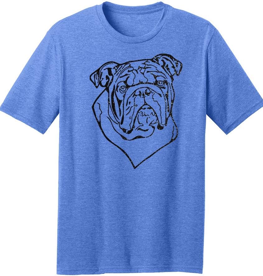 Dogline Mens English Bulldog Lovers Glitter Graphic Tee Shirt - Heather Royal