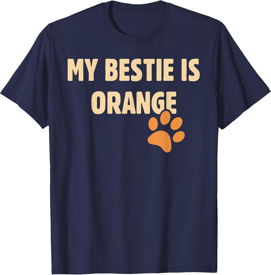 Orange cat Funny Best Buddy Ginger Tom My Bestie paw Graphic T-Shirt - Navy Blue