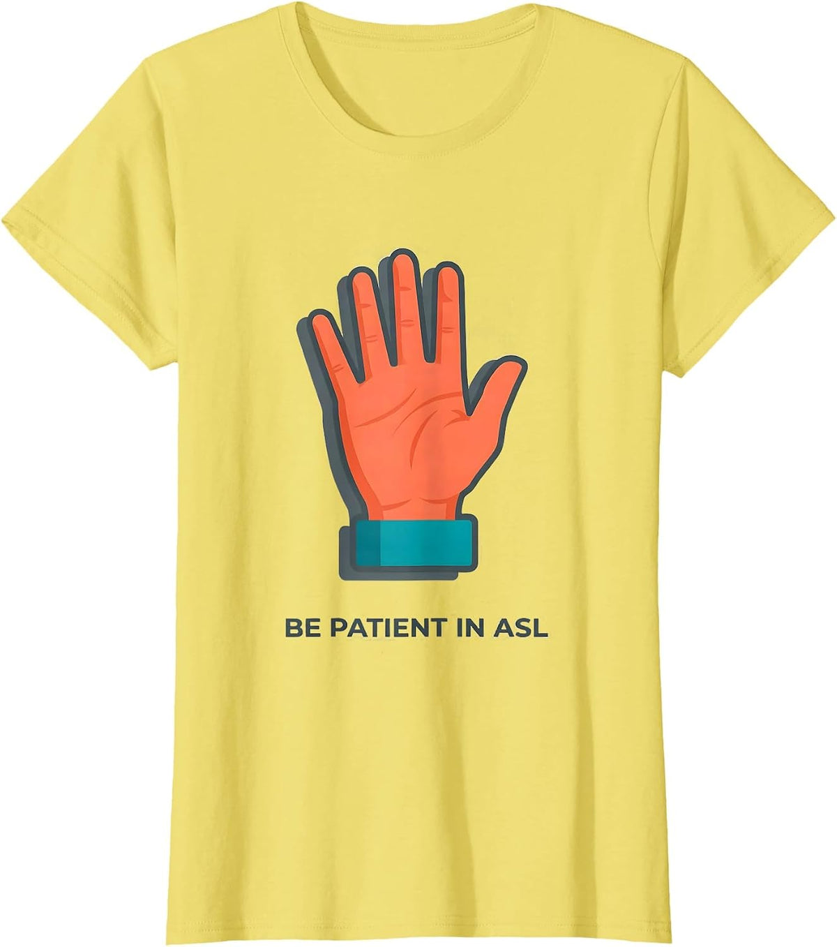 Be Patient in ASL Flat Vector ASL Teacher Sign Language T-Shirt - Lemon Yellow