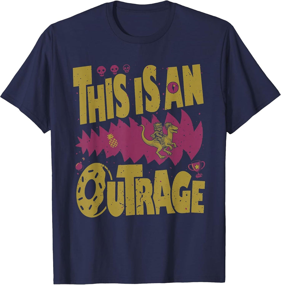 This is an Outrage Funny Princess Cat Riding Dinosaur T-Shirt - Navy Blue