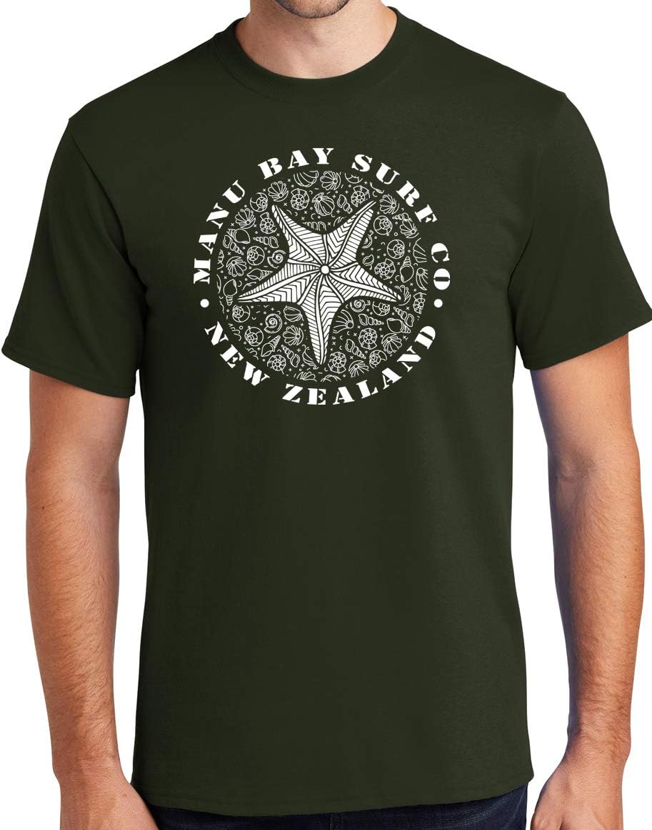 Manu Bay Surf Company Starfish Surfer Tee Shirt - Regular, Big and Tall Sizes - Olive Green