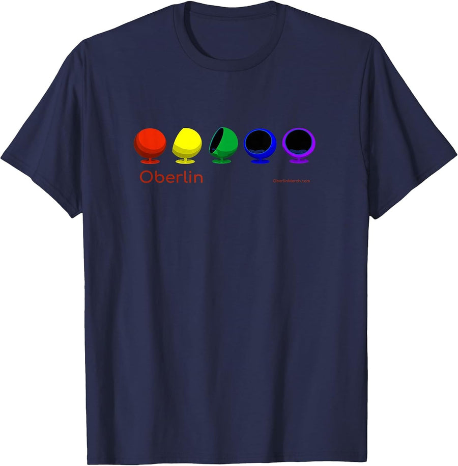 Oberlin Pride! Moon Chairs Original Design in LGBTQ+ Rainbow T-Shirt - Navy Blue