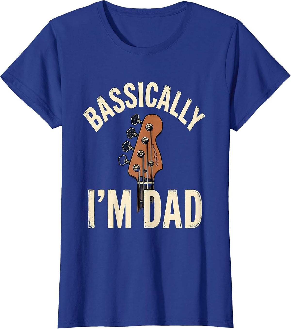 Women's Bassically I'm Dad Vintage Guitar Dad Humor Father's Day T-Shirt - Royal Blue