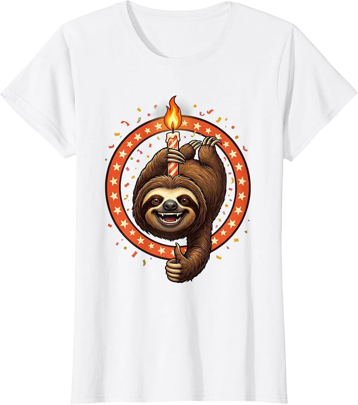 Sloth Birthday Candle Funny Birthday Graphic T-Shirt - White