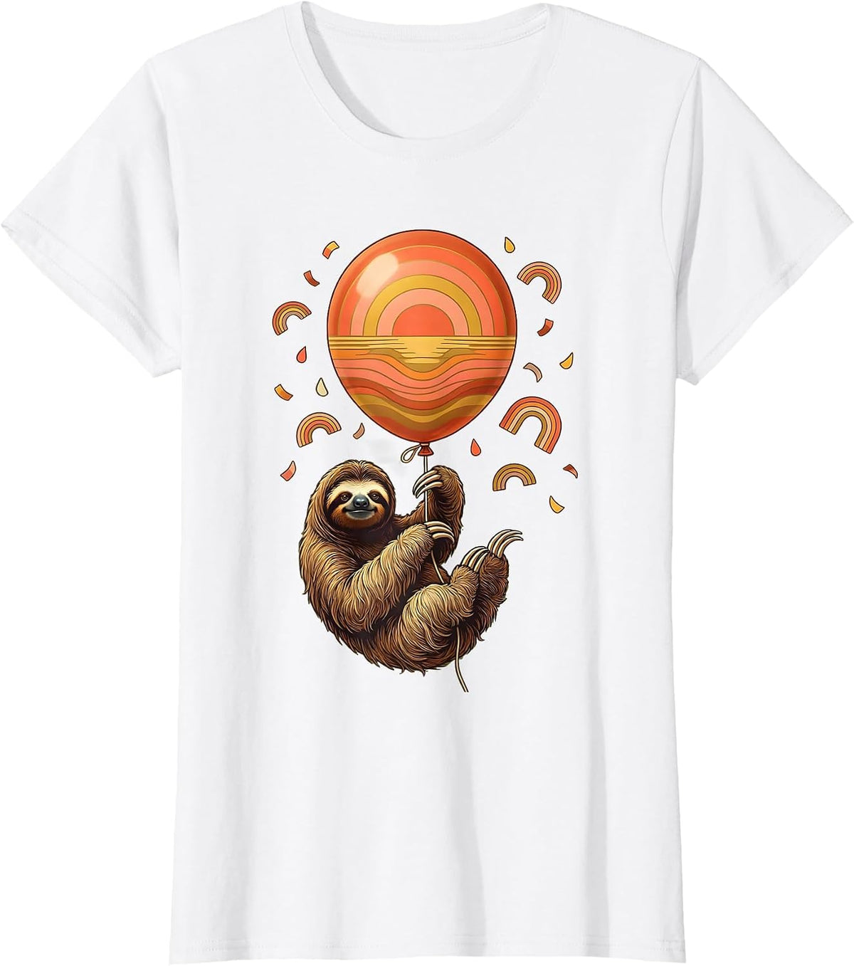 Women's Sloth Balloon Birthday Cute Animal Illustration T-Shirt - White