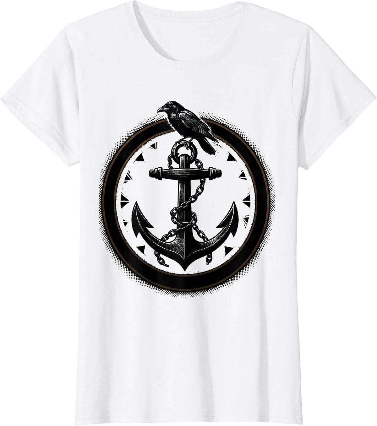 Women's Crow Perched on Anchor Nautical Bird Illustration T-Shirt - White