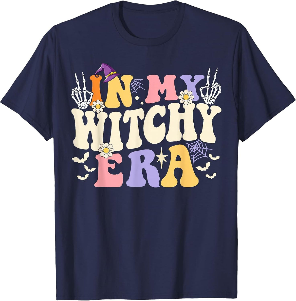 Retro Halloween Witch Costume Groovy in My Witchy Era T-Shirt - Navy Blue