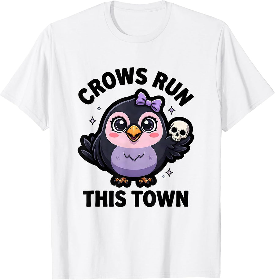 Men's Crows Run This Town Bold Crow Graphic Design T-Shirt - White