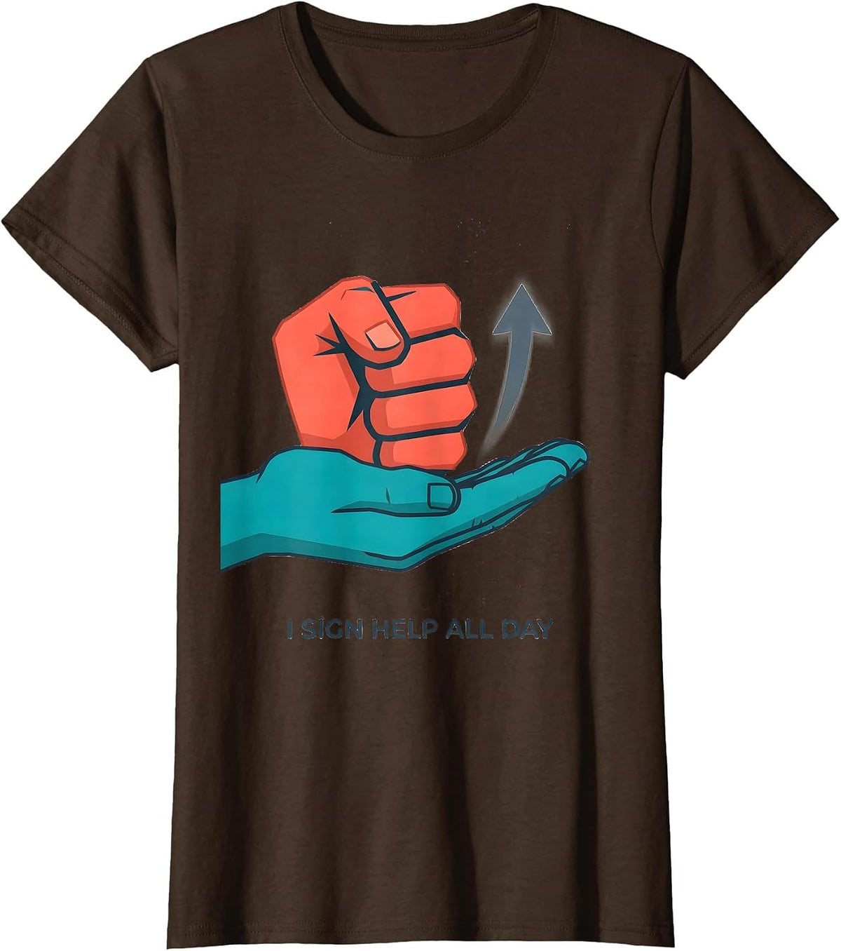 Women's I Sign HELP All Day Flat Vector ASL Sign Language Teacher T-Shirt - Brown