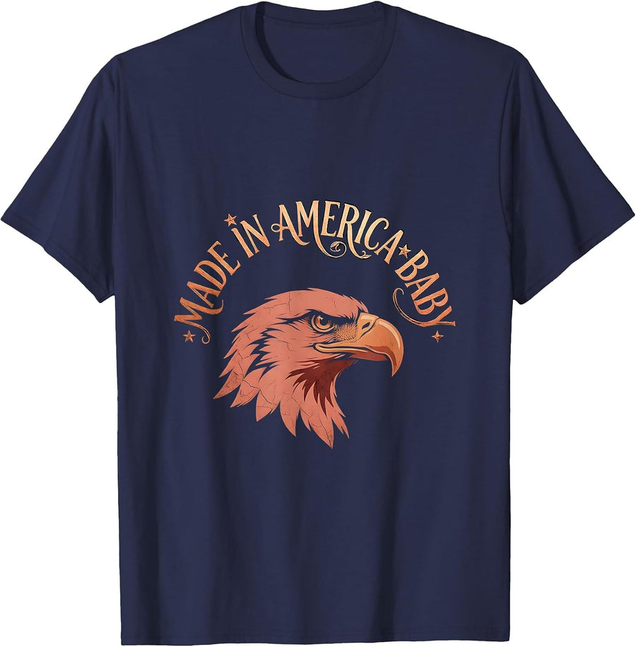 Made in America Baby Patriotic USA Design T-Shirt - Navy Blue