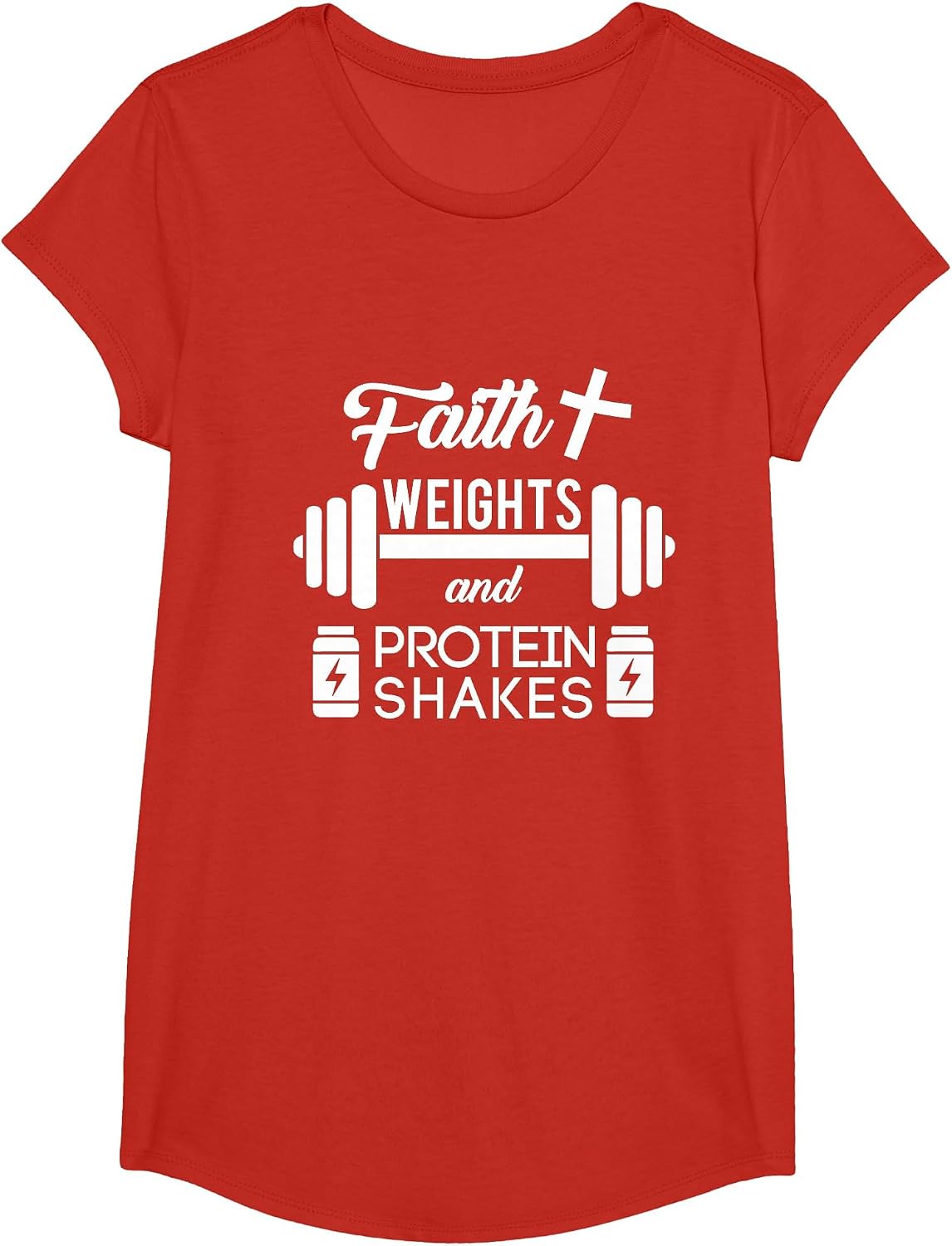 Christian Workout Faith Weigths Protein Shakes T-Shirt - Girls Red
