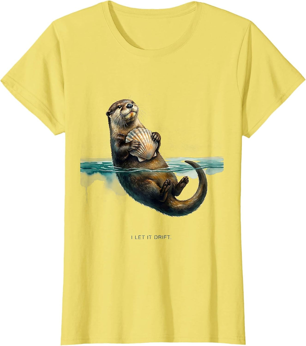 I Let It Drift Watercolor River Otter Animal Lover Humor T-Shirt - Lemon Yellow