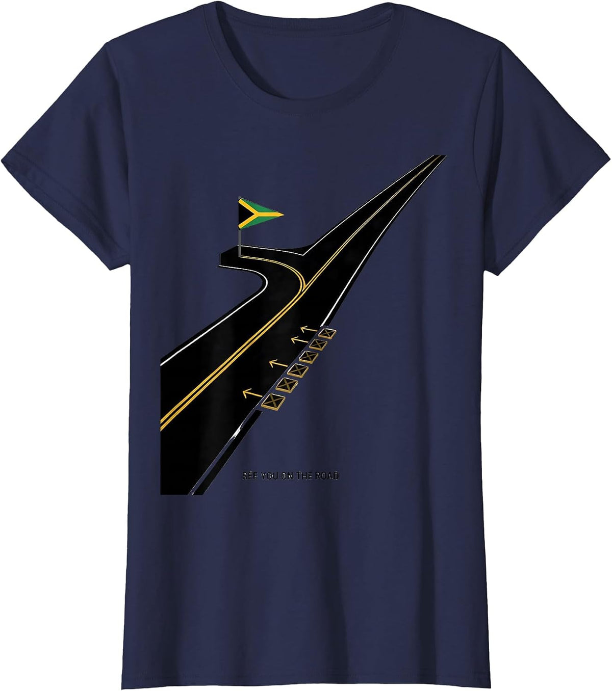 Women's See You On The Road Geometric Caribbean Carnival Jamaican T-Shirt - Navy Blue