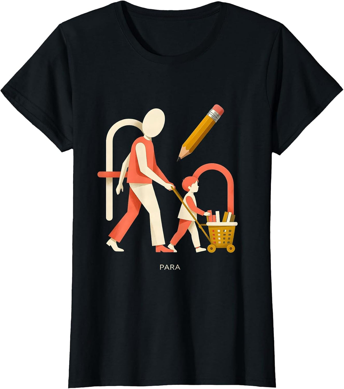 Women's Para Midcentury Modern Paraprofessional Teacher Aide T-Shirt - Black