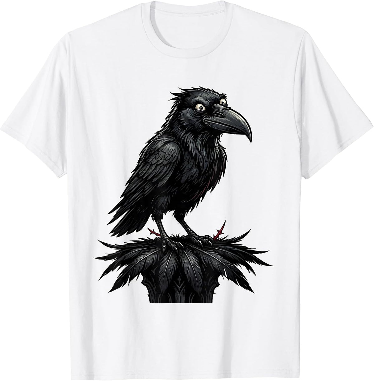 Men's Black Crow Raven Gothic Cartoon Nature Lover T-Shirt - White