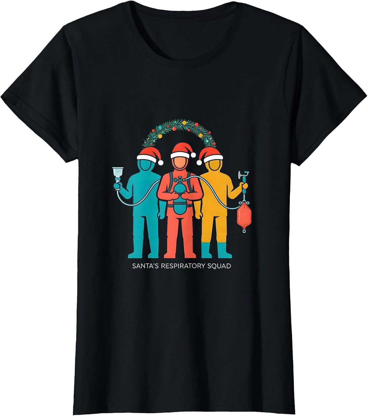 Santa's Respiratory Squad Funny Respiratory Therapist T-Shirt - Black