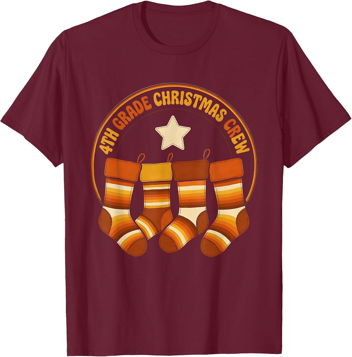 Men's 4th Grade Christmas Crew Retro Teacher Humor Classroom Squad T-Shirt - Burgundy