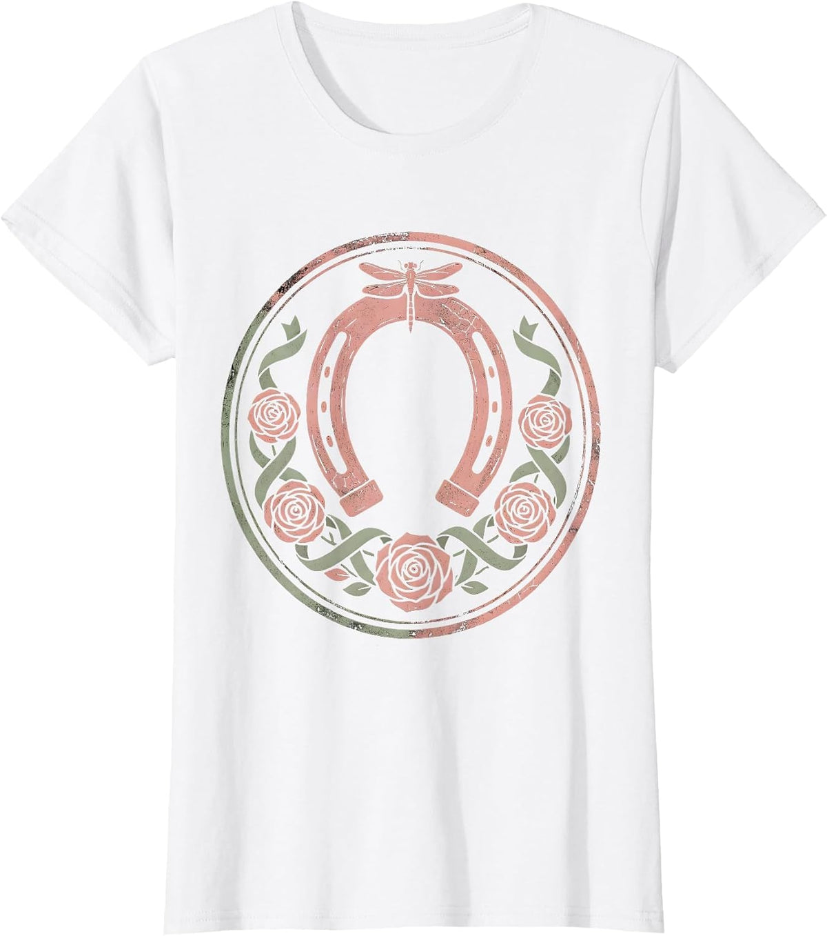 Derby Floral Horseshoe Wreath Rose Ribbon Design T-Shirt - White