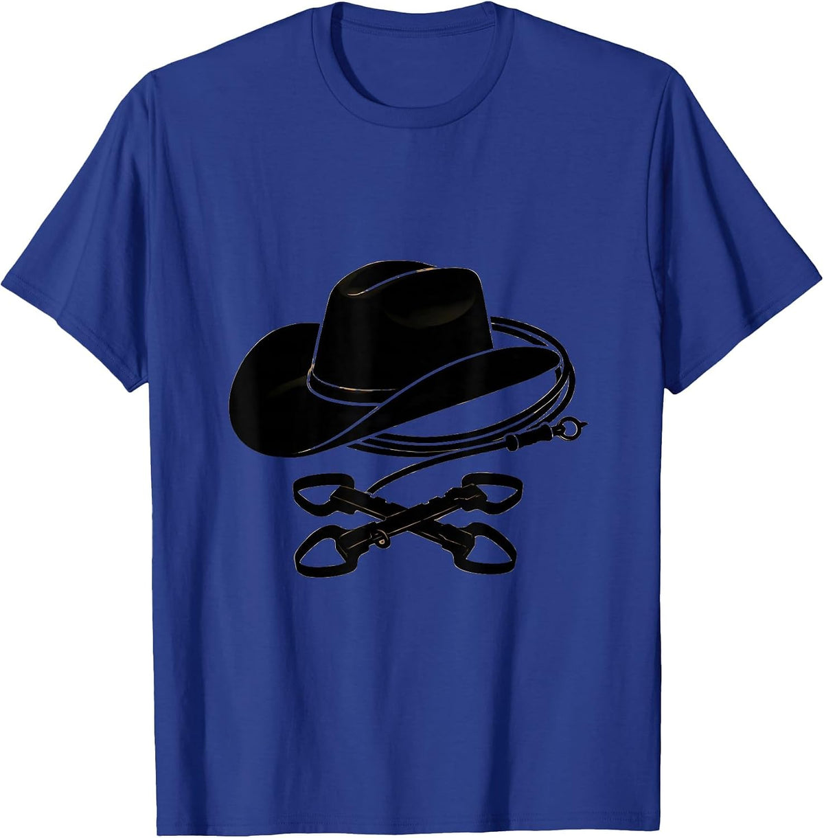 Men's Rodeo Cowboy Hat Spurs and Rope Illustration T-Shirt - Royal Blue