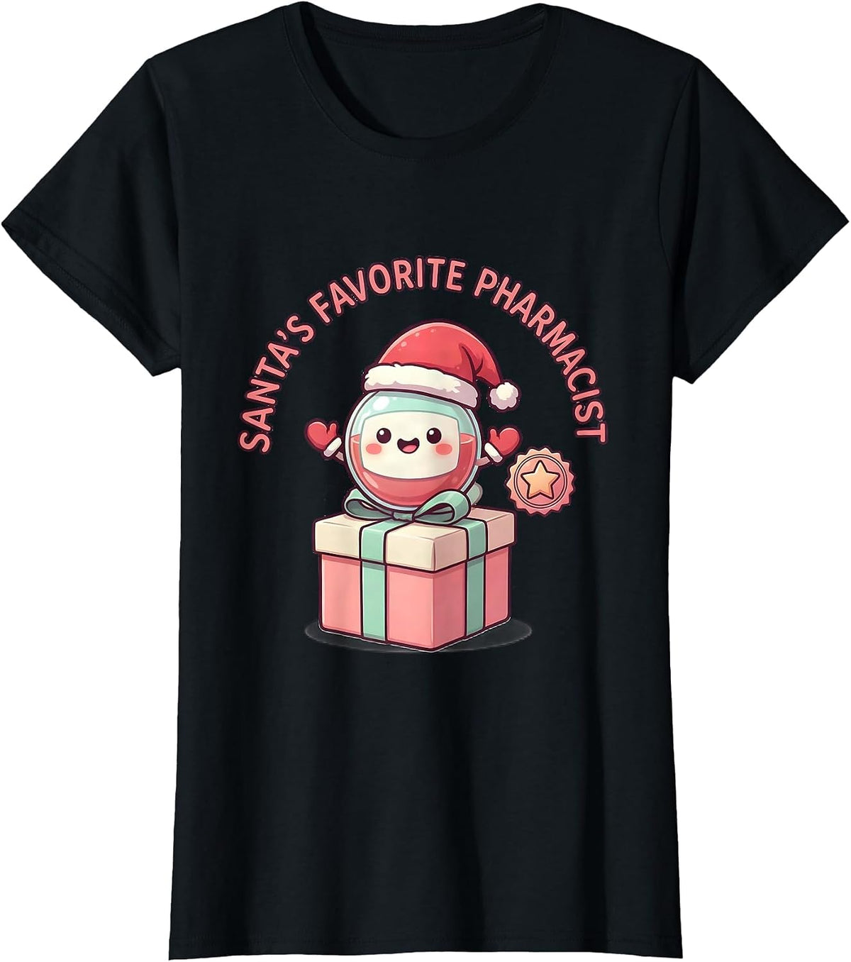 Santa's Favorite Pharmacist Cute Kawaii Pharmacy Tech T-Shirt - Black
