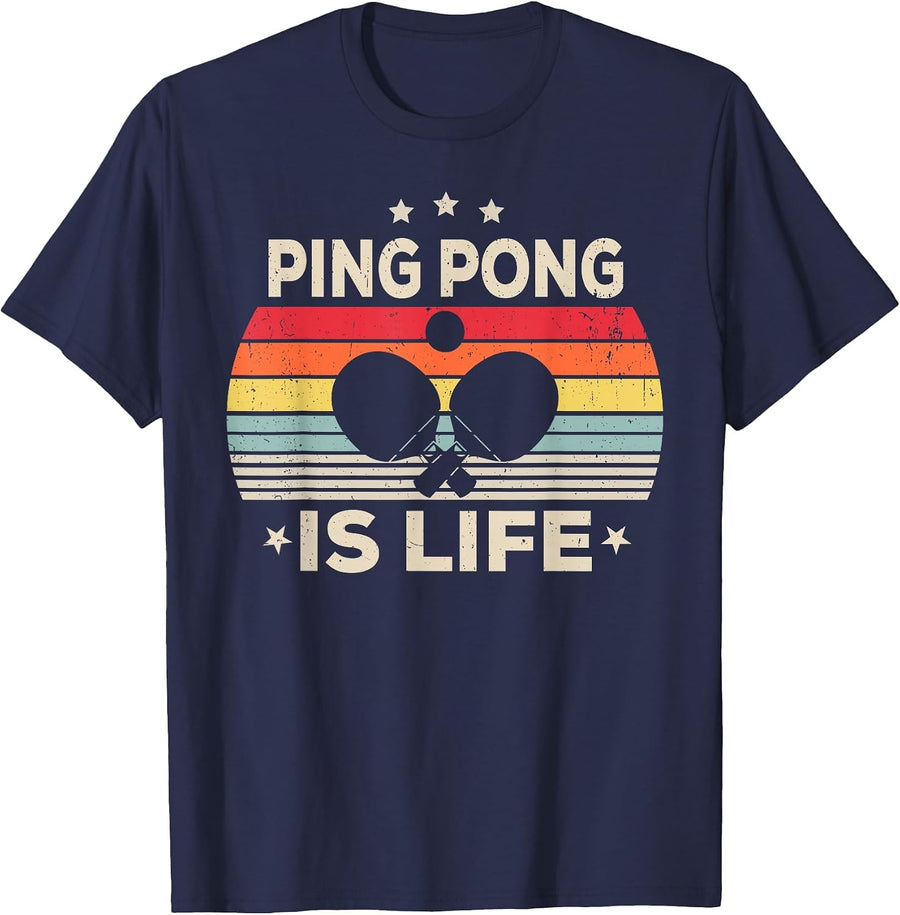 Ping Pong is Life Girls Women Men Boys Table Tennis Vintage T-Shirt - Navy Blue