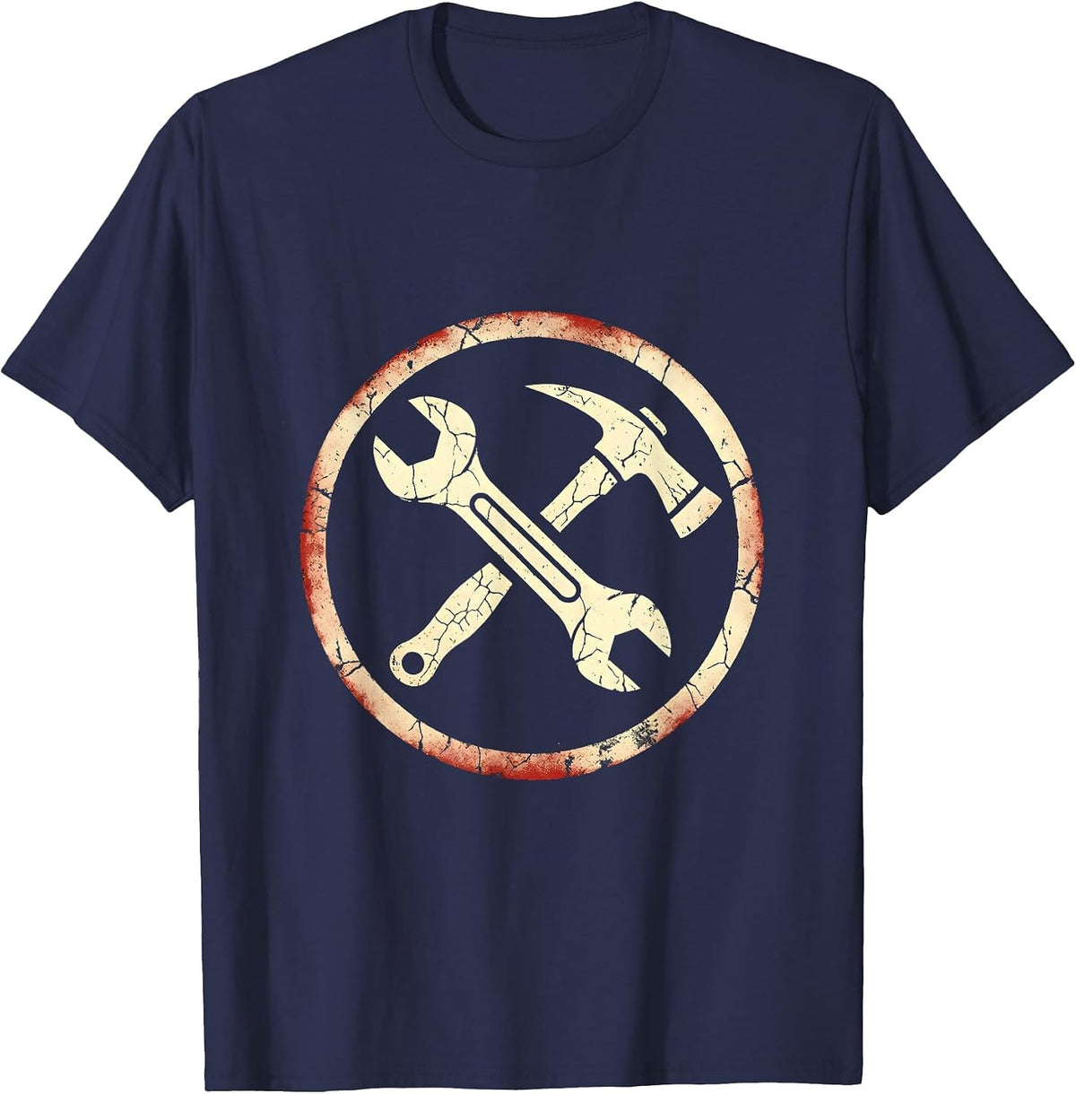 Labor Day Wrench and Pickaxe Crossed Tools Art T-Shirt - Navy Blue