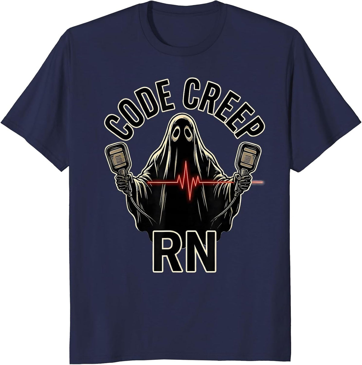 Men's Code Creep RN Funny Halloween Nurse Medical Humor T-Shirt - Navy Blue