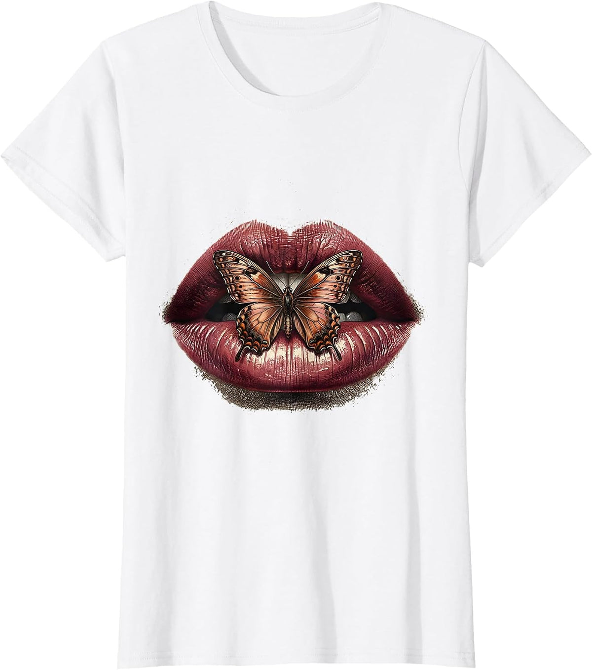 Bold Lips Butterfly Graphic Tee | Gigi Design T-Shirt - White