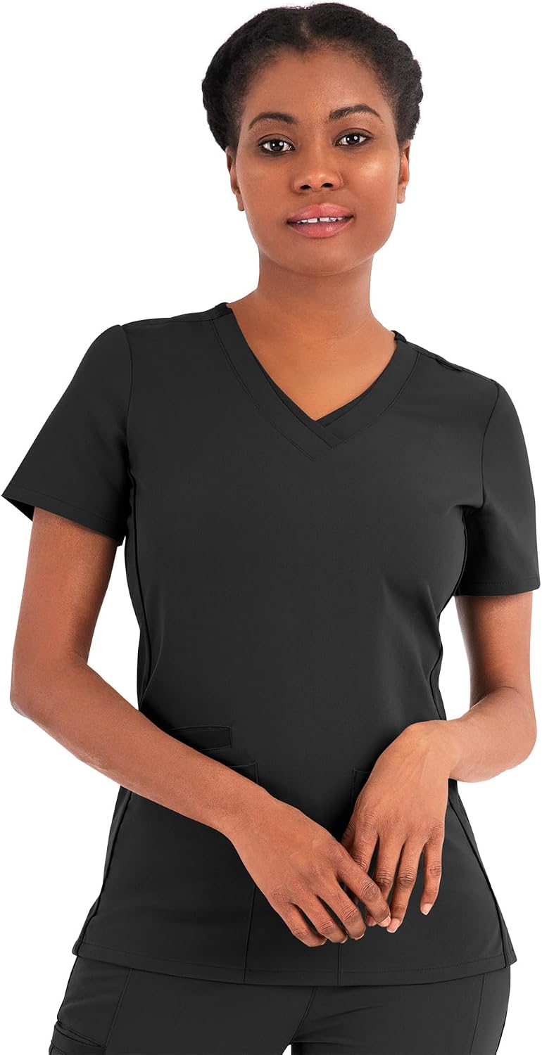 Maevn Matrix Pro Scrubs for Women Layered V-Neck Medical Scrub Top - Black