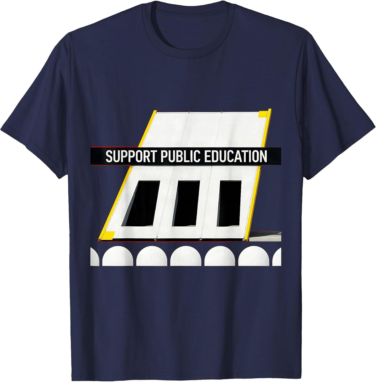 Men's Support Public Education Bauhaus Modernist Teacher Red T-Shirt - Navy Blue
