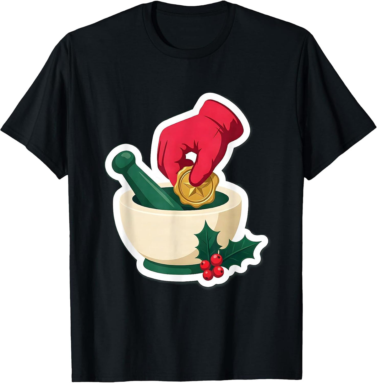 Men's Mortar And Pestle Pharmacy Tech Christmas Squad Humor T-Shirt - Black