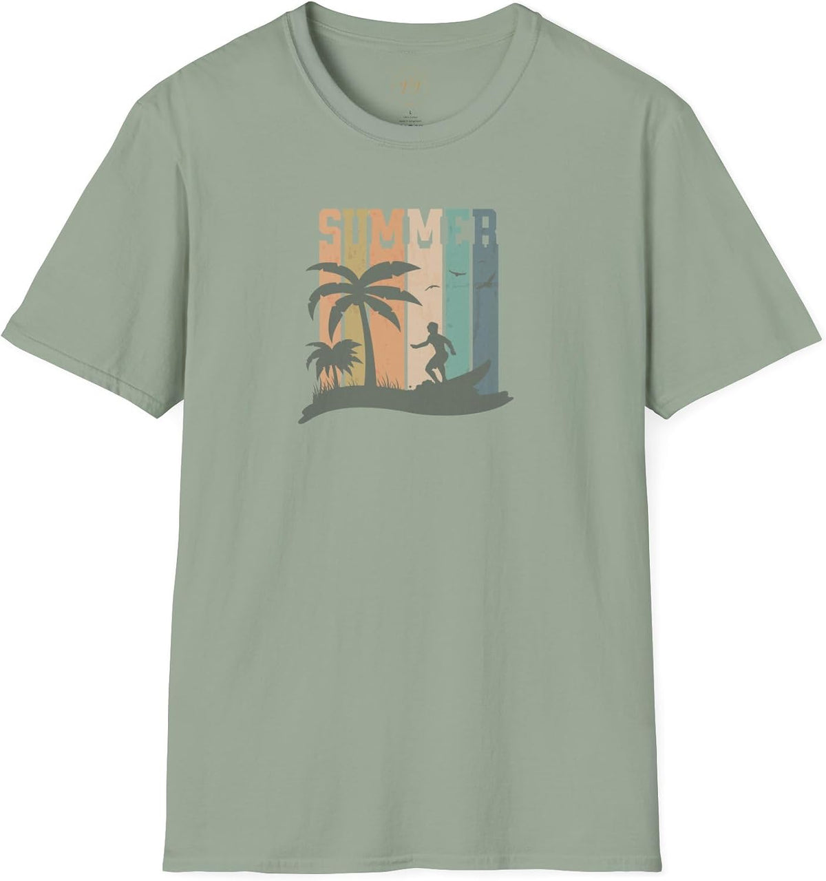 Retro Summer Beach T-Shirt - Sage