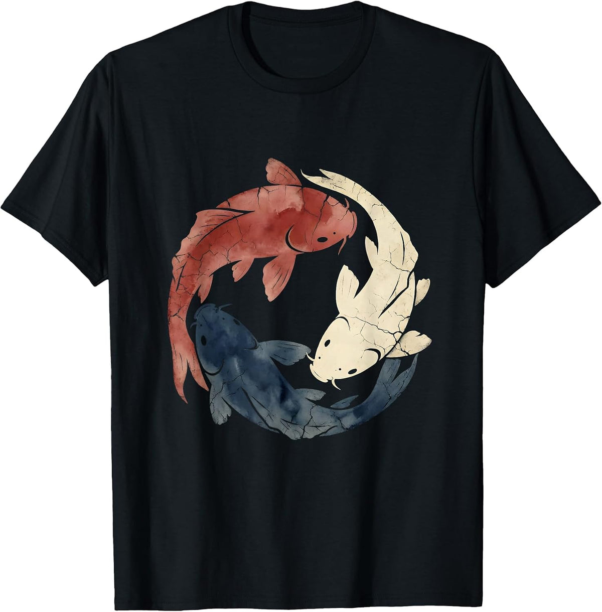 Men's Red White and Blue Koi Fish Circle Design T-Shirt - Black