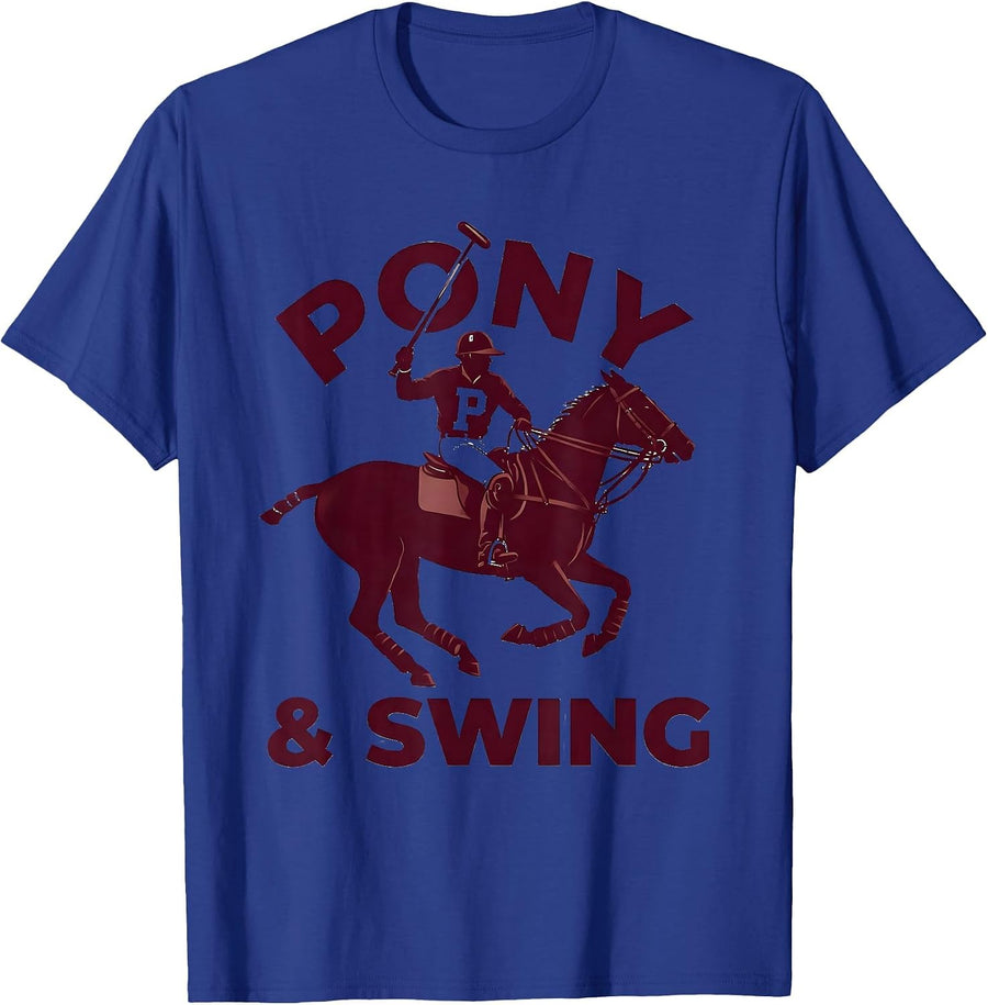 Pony & Swing Sporty Polo Player Horseback Riding Equestrian T-Shirt - Royal Blue