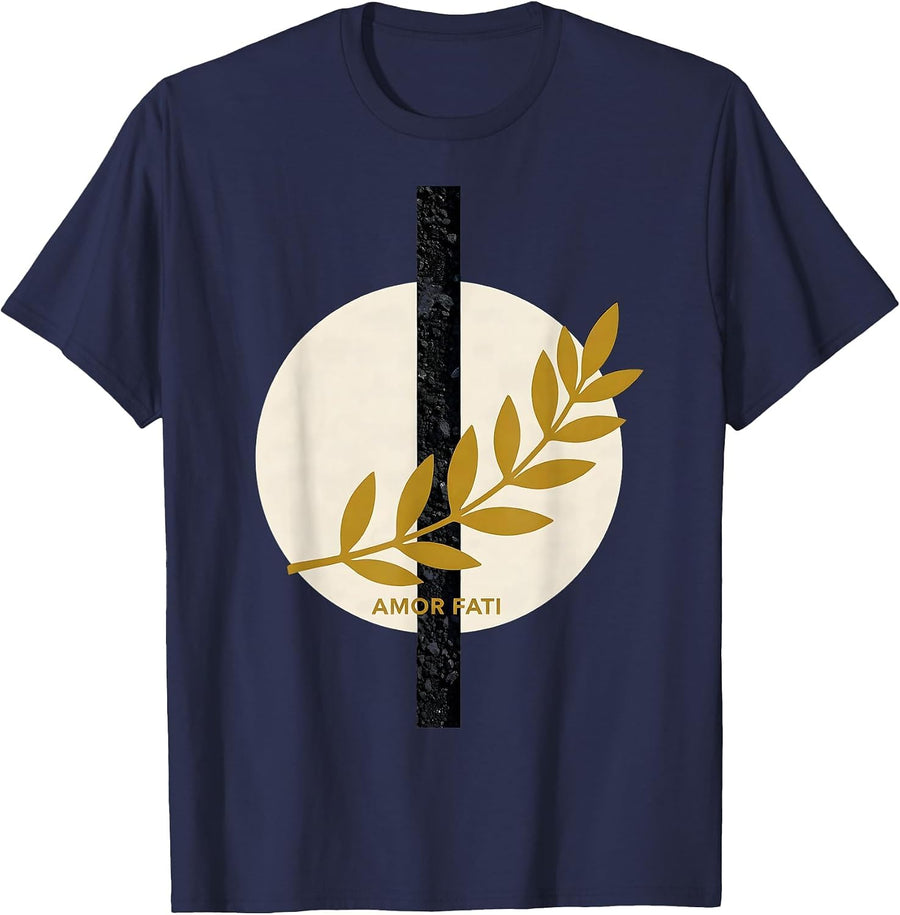 Amor Fati Stoic Philosophy Quote Marcus Aurelius Meditation T-Shirt - Navy Blue