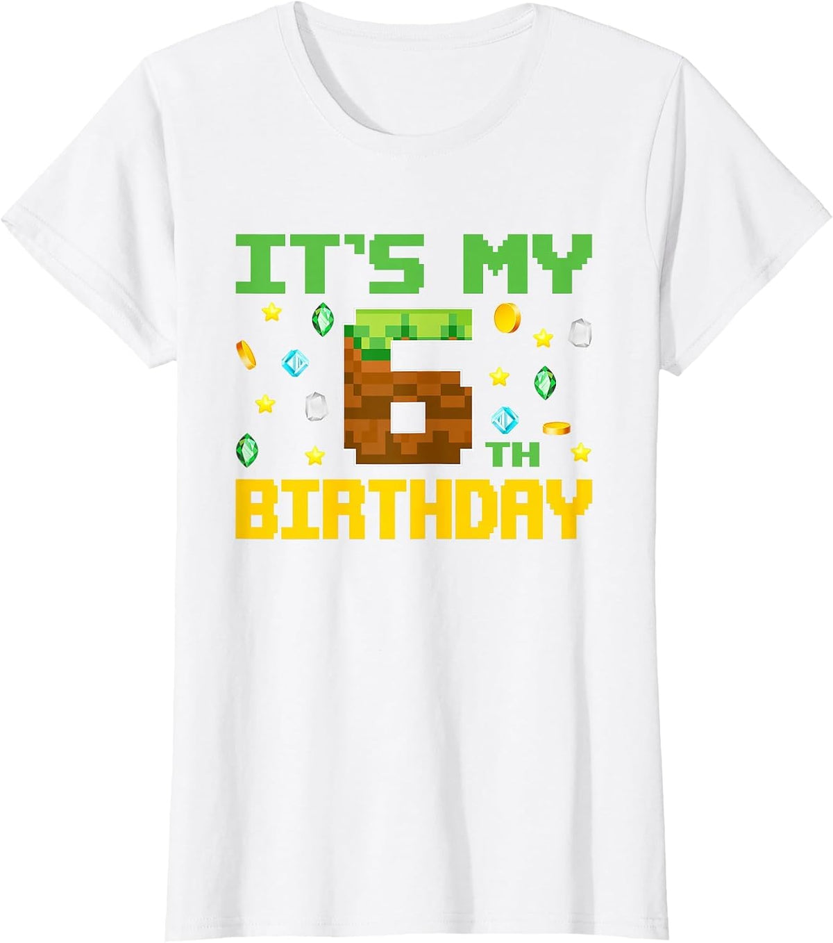 Birthday Boy It's My 6th Birthday Video Game Pixel Number T-Shirt - White