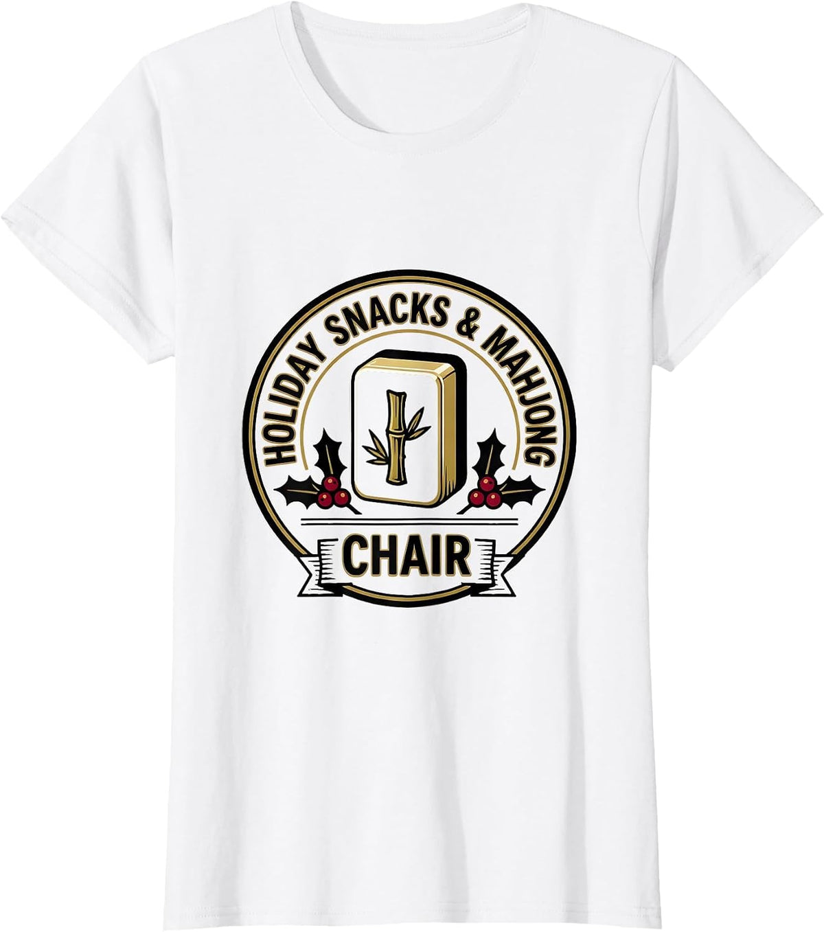 Holiday Snacks & Mahjong Chair Festive Mahjong Game Night T-Shirt - White