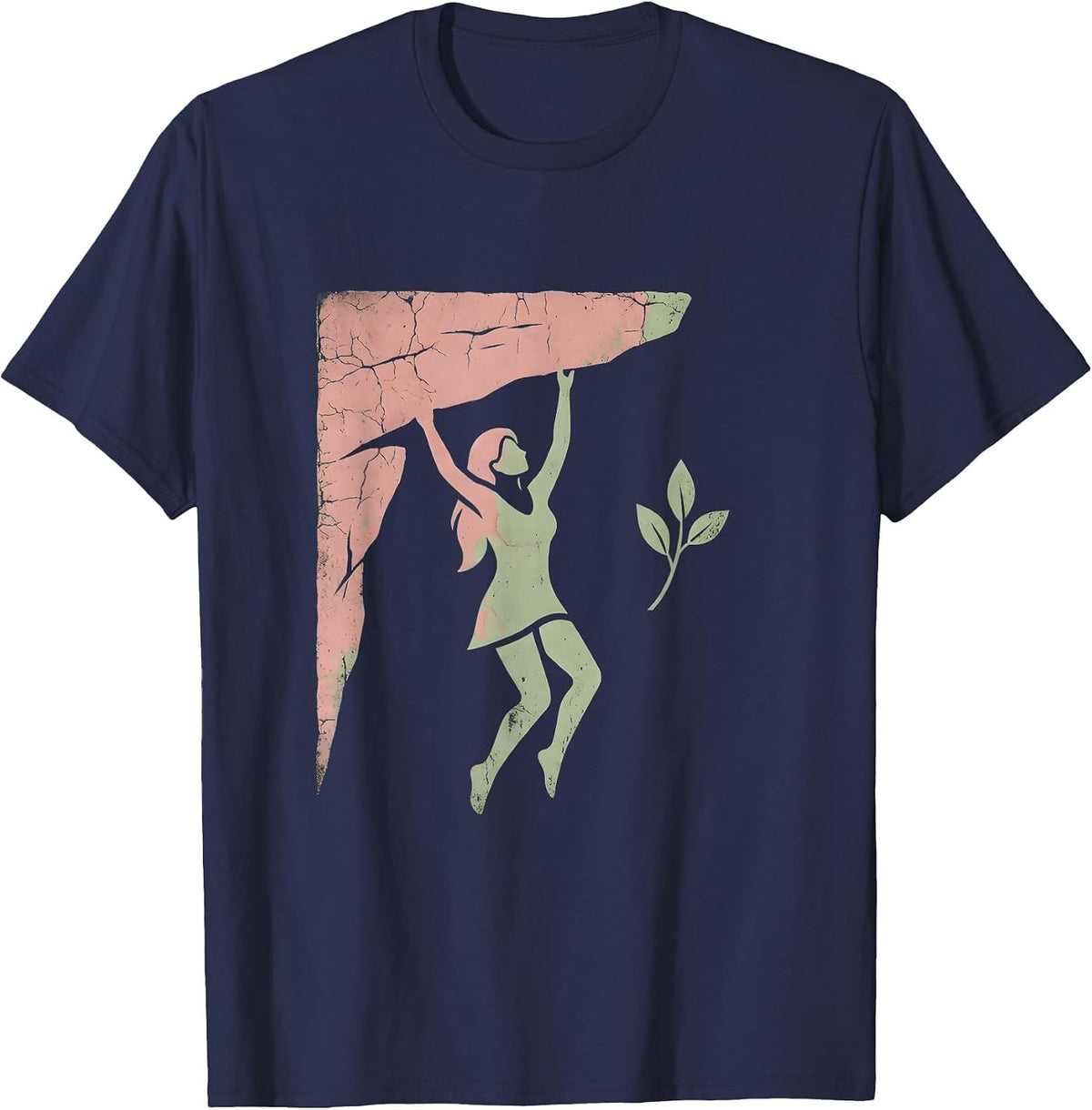 Do It Lady Rock Climber Cliff Hanger Graphic T-Shirt - Navy Blue