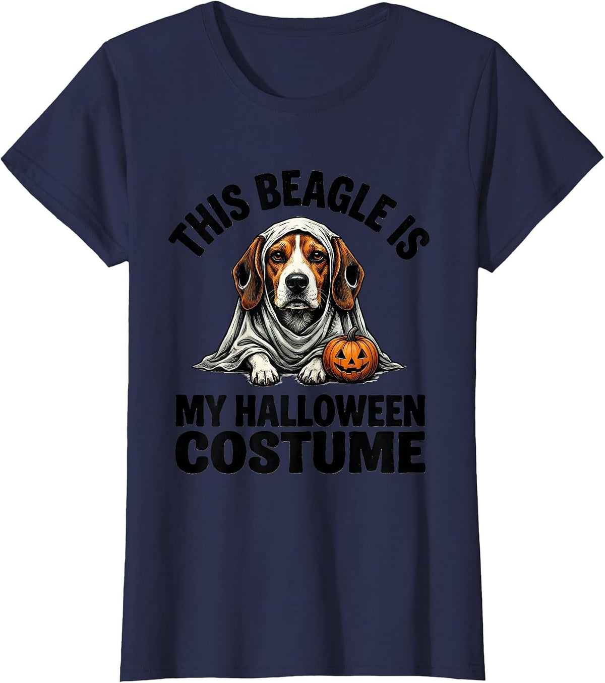 Women's This Beagle Is My Halloween Costume Funny Dog Lover Ghost T-Shirt - Navy Blue