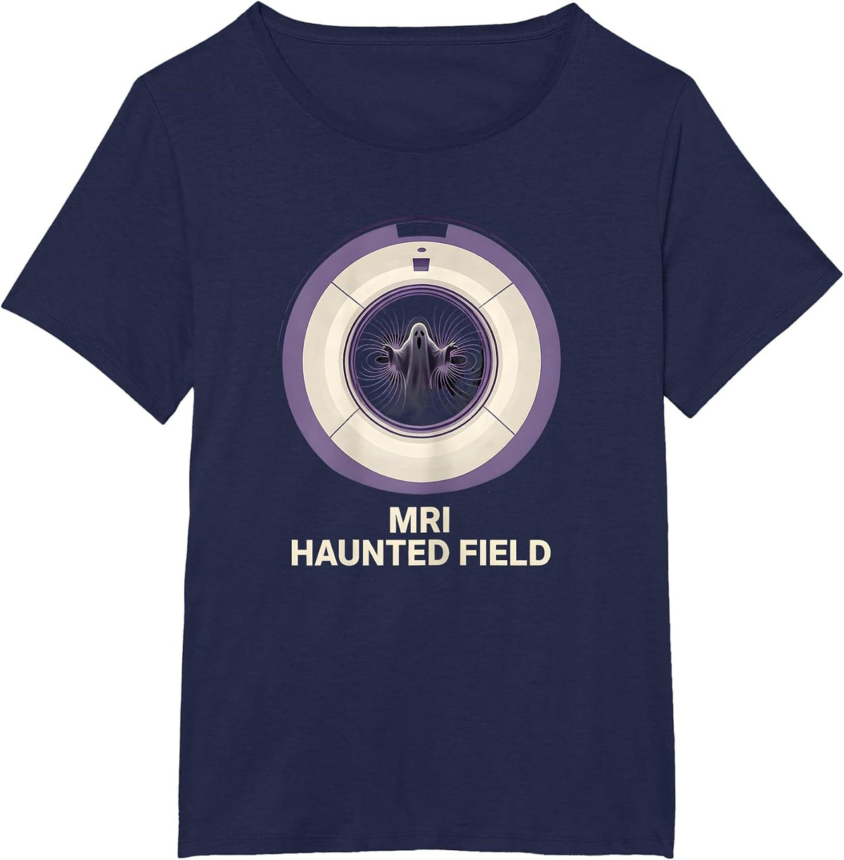 Women's MRI Haunted Field Funny Radiology Tech Halloween Ghost T-Shirt - Navy Blue